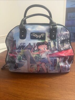 Betty Boop Multi-Color Village Scene Satchel with Black Trim